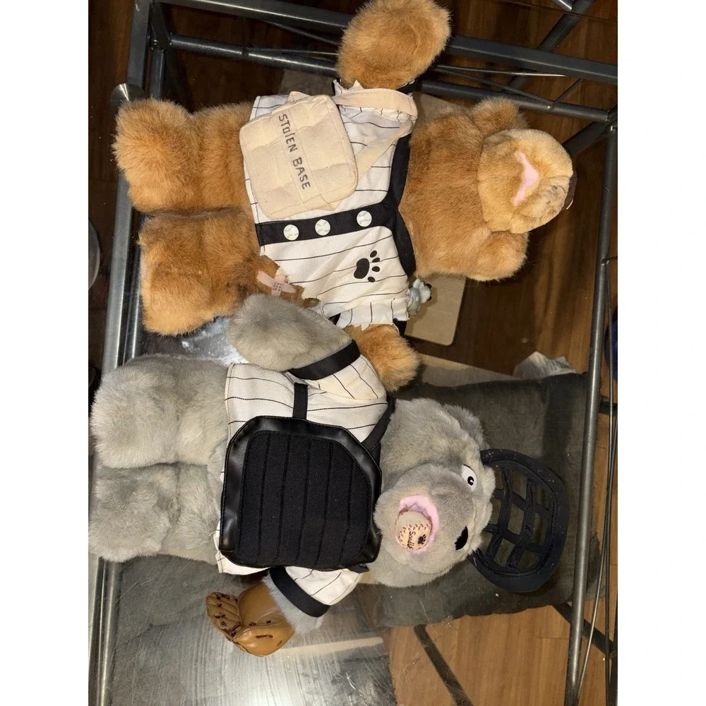 Vintage Sandlot Cubs Plush Bear Lot (2) Baseball Catcher #35 & Stolen Base #0